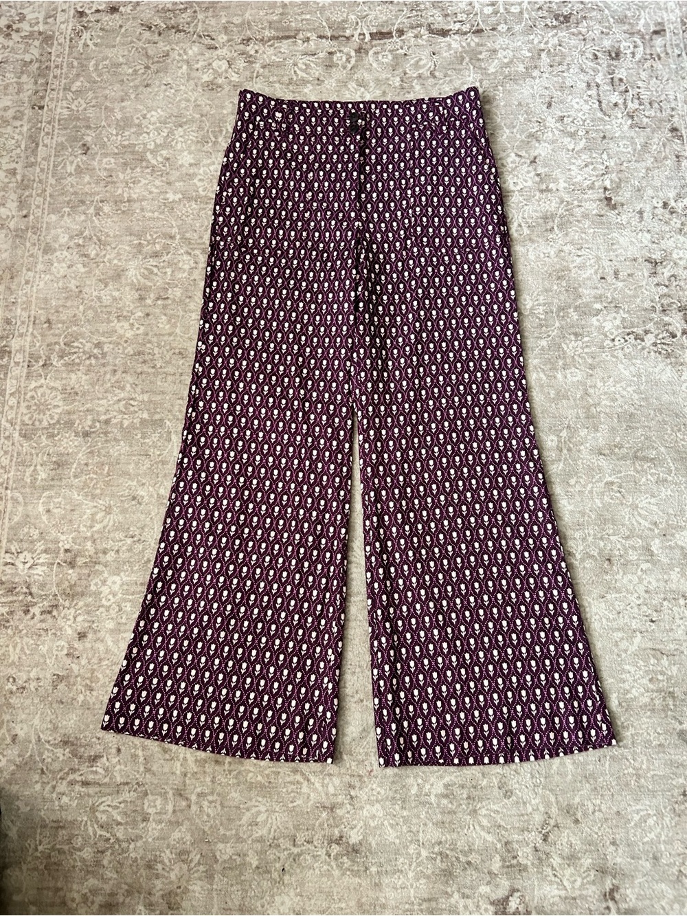 Maeve Wide-Leg Pants in Deep Purple Pattern